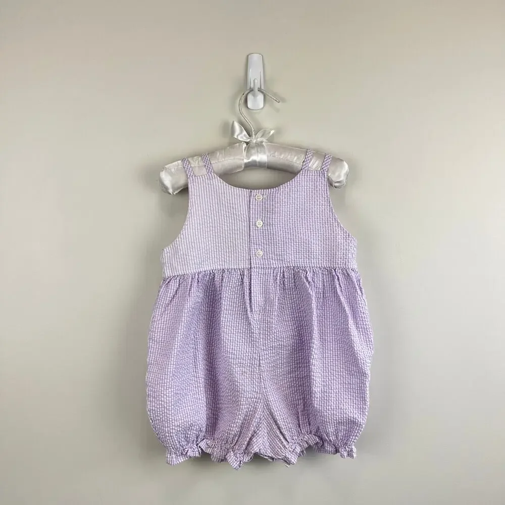 Vintage Y2K Carter's Purple Seersucker Stripe Flower Romper 18 Months